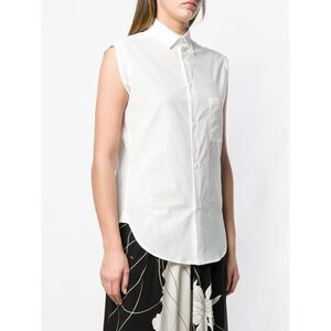 Y's Womens White Scoop Hem Sleeveless Collared Button Up Top Size: 3